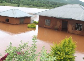 Submerged houses due to floods.