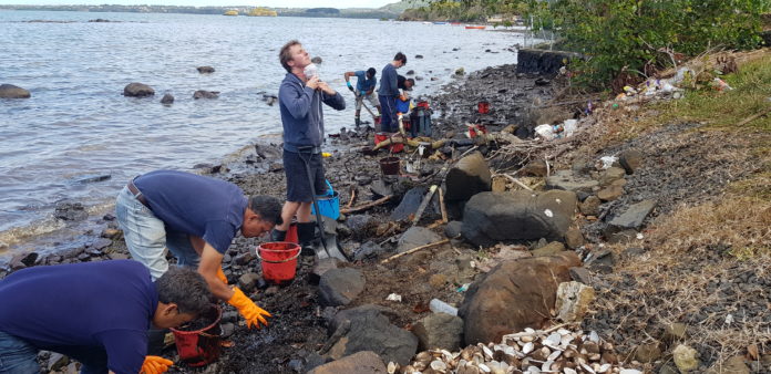 The oil leaked from a Japanese vessel after it had been in the reefs for about 12 days.