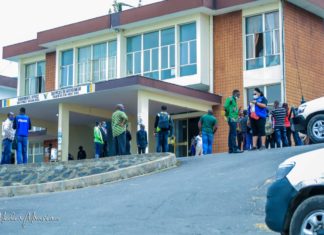 People stand around SW Governor's office