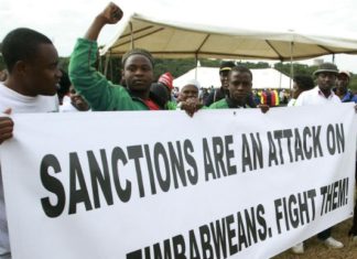 Zimbabweans demonstrating against sanctions