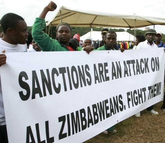 Zimbabweans demonstrating against sanctions