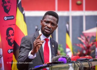 Kyagulanyi party leader of the National unity platform NUP party adresses supporters at party offices in Kamwokya after withdrawal of his election petition citing bias of supreme court judges