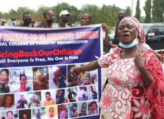 Mother of kidnapped Kaduna student addressing the Press in a Protest in Abuja