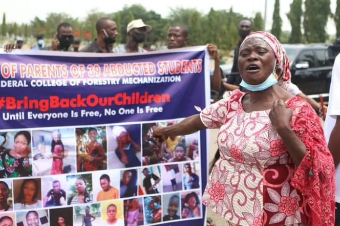 Mother of kidnapped Kaduna student addressing the Press in a Protest in Abuja