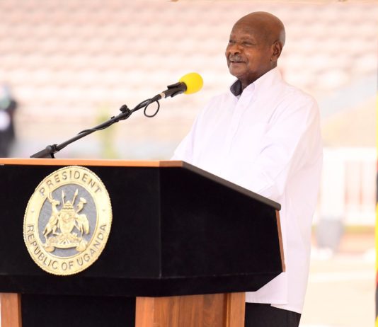 President Yoweri Museveni gives a speech at the event to mark the signing of the final investment decision that will kick start the development of Uganda’s vast crude oil reserves