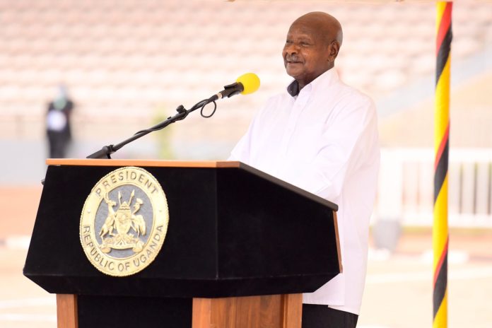 President Yoweri Museveni gives a speech at the event to mark the signing of the final investment decision that will kick start the development of Uganda’s vast crude oil reserves