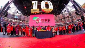 The Economic Freedom Fighters (EFF) celebrate 10 years at the FNB stadium in Johannesburg.