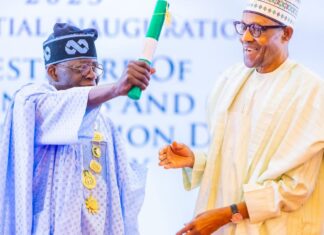 Photo Of newly inaugurated President, Bola Tinubu, and immediate past President, Muhammad Buhari.