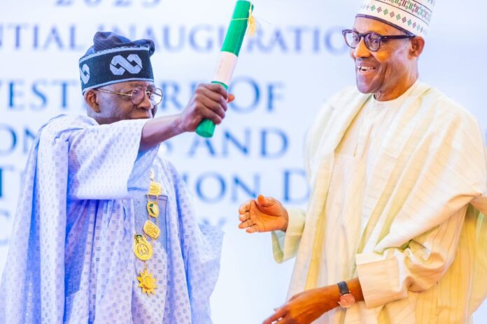 Photo Of newly inaugurated President, Bola Tinubu, and immediate past President, Muhammad Buhari.