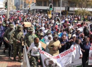 Operation Dudula supporters marched in the Johannesburg Central Business District.