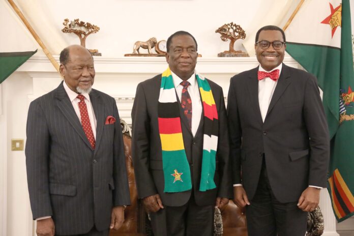 Zimbabwe’s President posing for a photo with his guests.