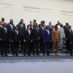 African leaders pose for a photo in St. Petersburg, Russia.