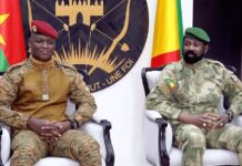 Heads of State for Burkina Faso, Captain Ibrahim Traoré (left) and Colonel Assimi Goïta of Mali (right).