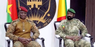 Heads of State for Burkina Faso, Captain Ibrahim Traoré (left) and Colonel Assimi Goïta of Mali (right).