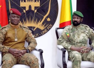 Heads of State for Burkina Faso, Captain Ibrahim Traoré (left) and Colonel Assimi Goïta of Mali (right).
